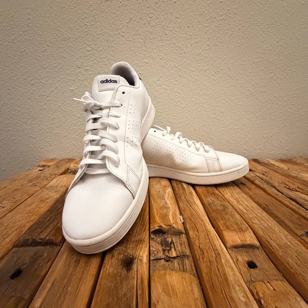 Adidas Advantage Base Mens White Navy Blue Low Top Court Sneakers Shoes